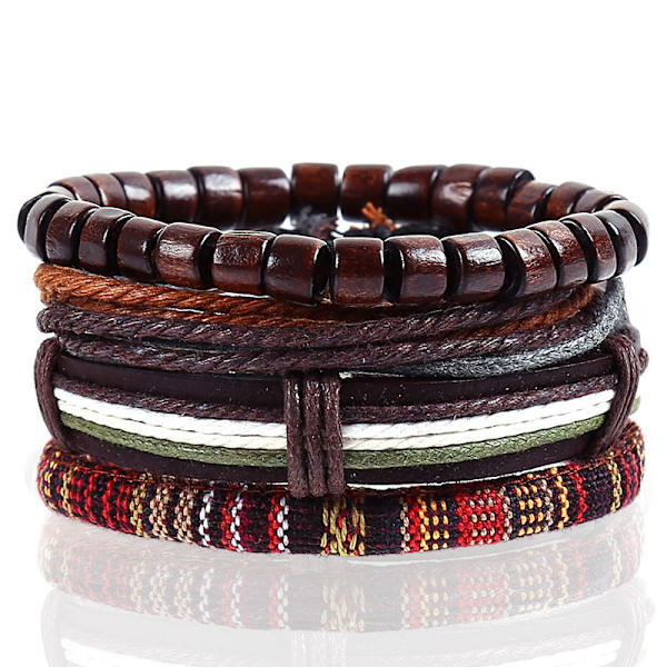 Herrarmband Justerbar Handgjord Multi Strand Flätad Kohud B