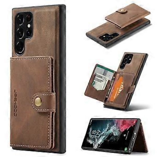 EEHOOD Retro Magnetiskt PU-fodral för Samsung Galaxy S22 Ultra (Brun)
