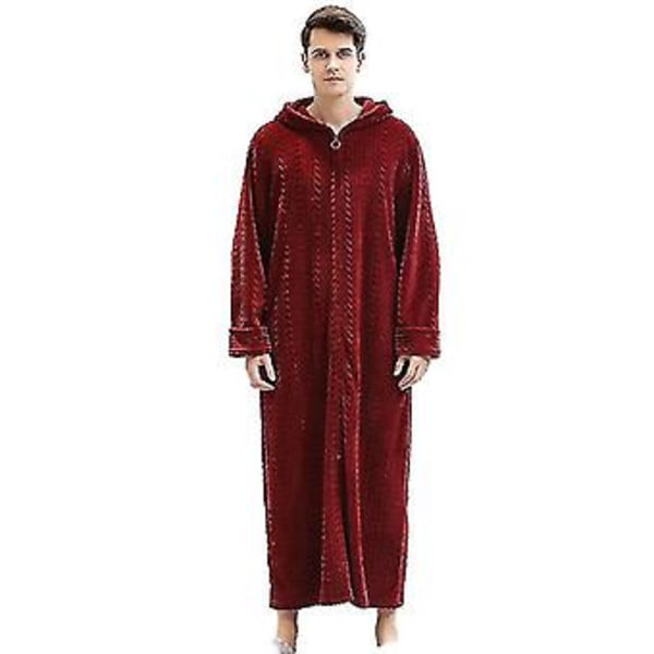 Män Kvinnor Lång Huvad Badrock Nattklänning Flanell Badrock Nattklänning Robar (XL Röd Män)