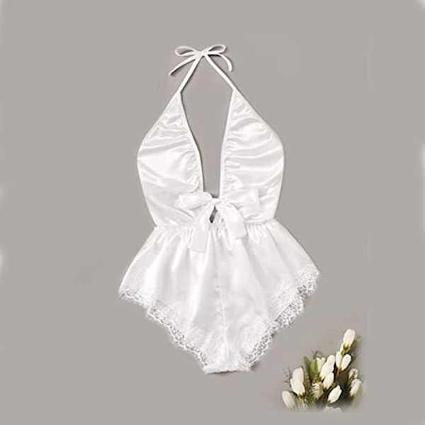 Kvinde Lingeri Satin Bodystocking Teddy Babydoll One Piece Halter Pyjamas