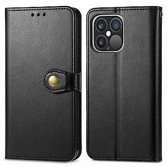 Solidfarget Lærveske med Spenne for iPhone 13 Pro Max (Svart)