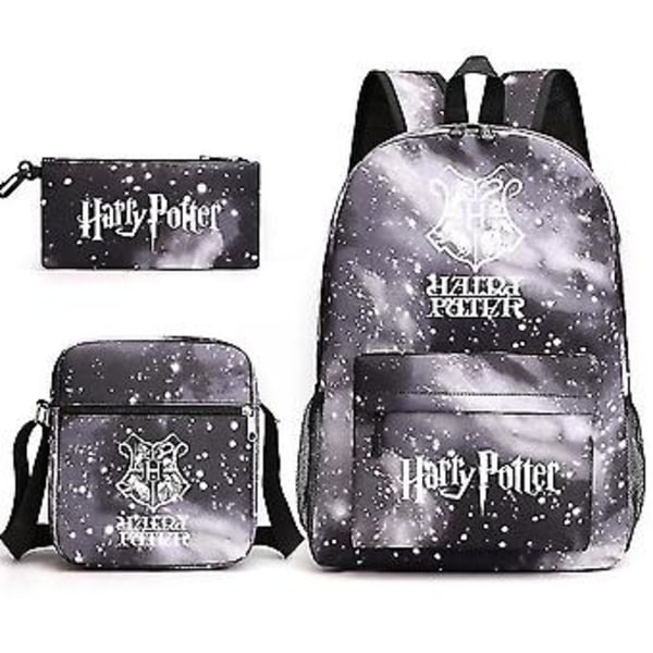 Børns Harry Potter Tredelt Skoletaske Trykt Stor Kapacitet Udendørs Rygsæk (stjerne sort)