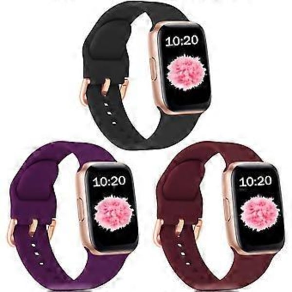 HUUOGUO 3 stk Sportsbånd Kompatibelt med Apple Watch 38mm 41mm 40mm Kvinner Menn, Silikonbånd Utskifting for iWatch Serie 7/6/SE/5/4/3/2/1 (38mm/40mm