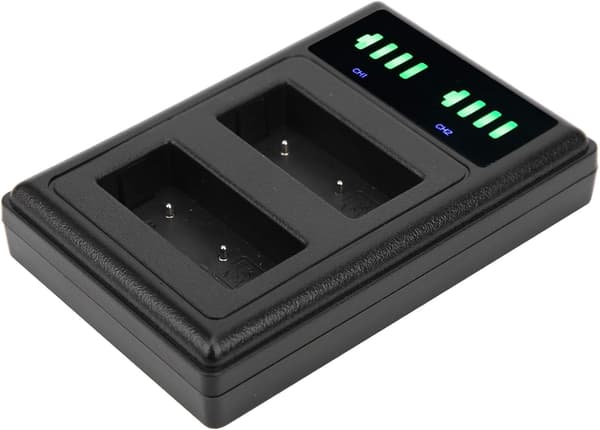 Dual Dock Batteriladerstasjon, Dual LCD Display Micro Type C Port Dual Kamera Batterilader fo