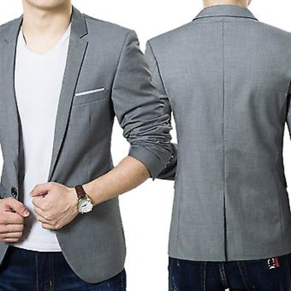 Fianao Herre Slank Formel Business Suit Jakke En Knap Lapel Langærmet Lommer Top (XXXXL Sort)