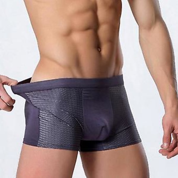 Fianao Sexy Mænd Mesh Hul Solid Farve Boxers U Konveks Underbukser Åndbar Underbukser (XL Grå)