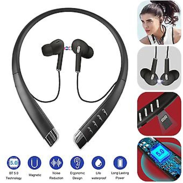 Bluetooth 5.0 niskapanta kuulokkeet langattomat nappikuulokkeet mikrofoni iPhone Samsungille (musta)