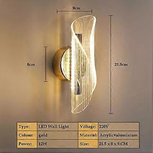 12W Akryl LED Væglampe Moderne Indendørs Væglampe Dæmpbar Guld Sconce Soveværelse