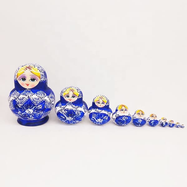 Blå och vit porslin 10 st ryska Nesting Dolls Matryoshka h