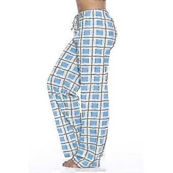 Naisten pyjamahousut taskuilla, pehmeät flanelliruudullinen pyjamahousut Z (XL sininen)