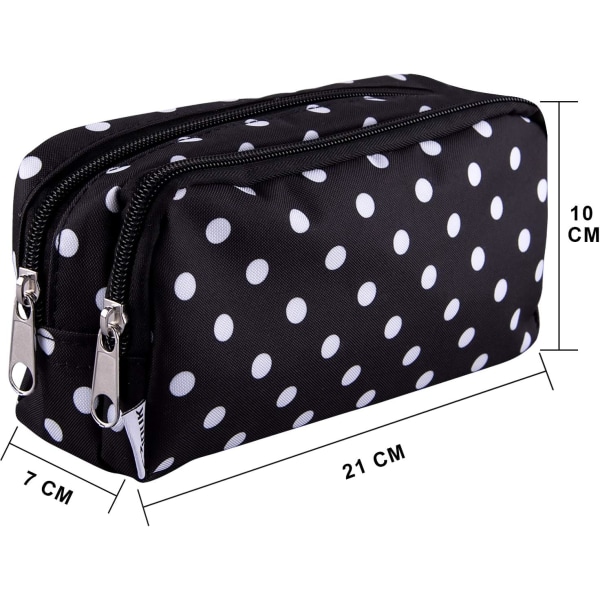 1pc Black Pencil Case with White Dot Large Capacity Pencil Case w