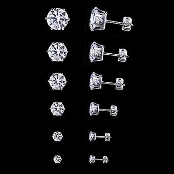Forgyldte Princess Cut Klar Cubic Zirconia Stud Øreringe Pakke Med 6