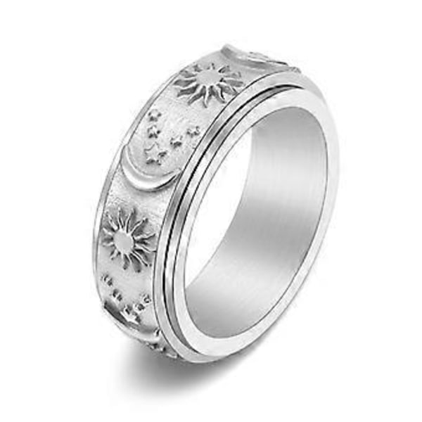 Måne Stjärna Sol Spinner Fidget Ring för Ångest Statement Ring Smycken Storlek 6-11 (10 Silver)