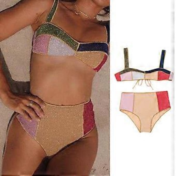 Sexig Dam Bikini Set Baddräkt Push Up Badkläder Sömfärg Strand Baddräkt Kvinnlig Tanga Strandkläder för Triangel B M(M )