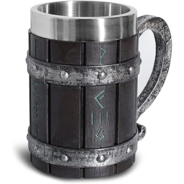 Nordiska Viking Rune Ölmuggar - Stor Ek Ölmugg - Med 3D Harts - För Män, Fars Dag Present 550ml