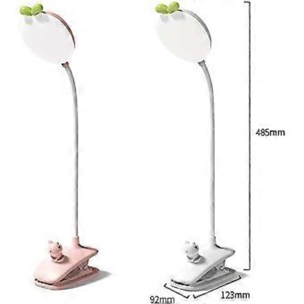 LED Klemmelampe til børneseng, fleksibel 360-graders clip-on lampe med 3 belysningstilstande og 5 dæmpbare niveauer, USB genopladelig trådløs LED bordlampe, pink