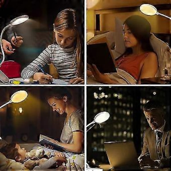 Uppladdningsbar Trådlös LED Skrivbordslampa, 3 Färger och 3 Dimningslägen, USB Touch Sänglampa med Klämma för Barn, 20 LEDs Flexibel 360 Portabel Clip-on Läslampa