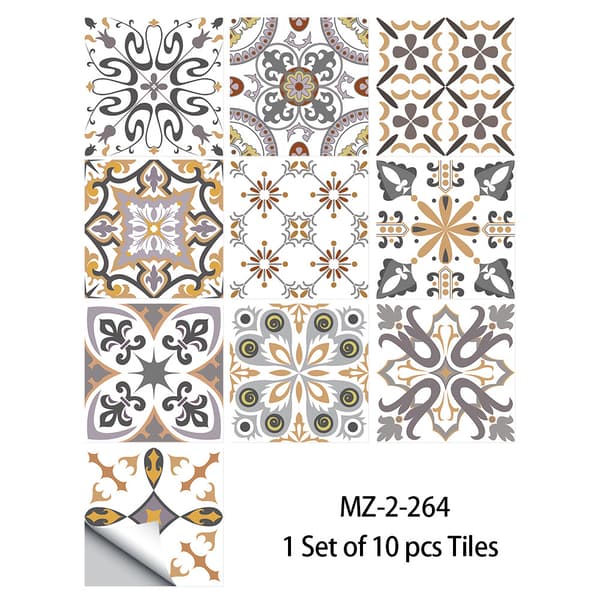Set med 10 st 15 x 15 cm gyllengula marockanska kakeldekaler, S