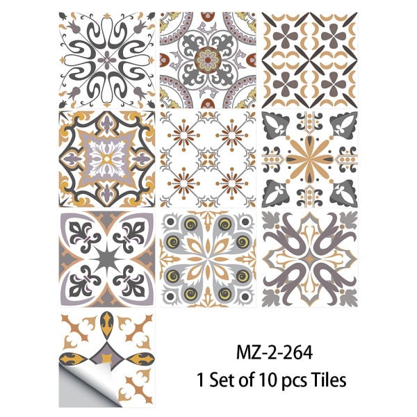 Sett med 10 stk 15 x 15 cm Golden Yellow Moroccan Tile Stickers,  S