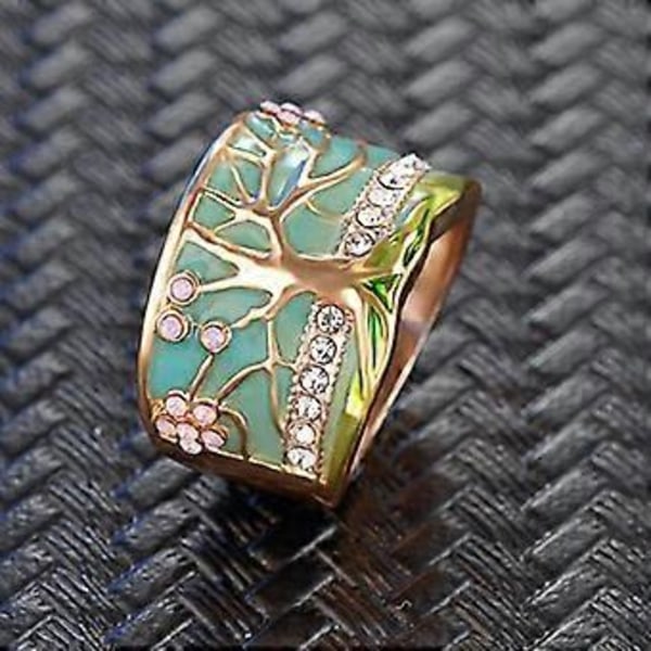 Fashion Retro Metal Krystal Livets Træ Vielsesring Smykker (9)