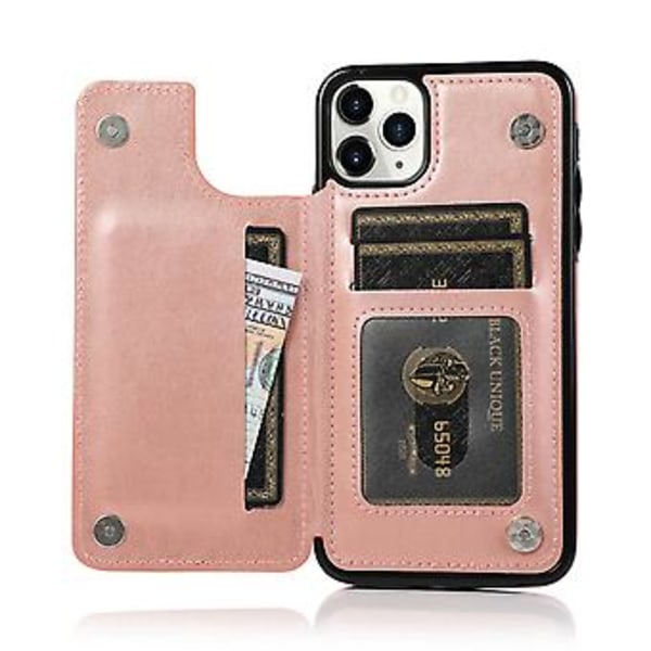Blomstret Læder Flip Wallet Kort Holder Cover Etui Til iPhone 12 Mini Pro Max 11 (Rose Gold)
