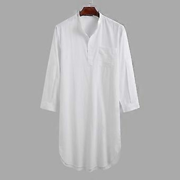 Herr Hood Onepiece Sovskjorta Bomulls Nattskjorta Mjuk Sovplagg (3XL Vit)