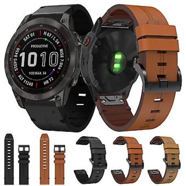 Læder Urrem Til Garmin Fenix 7 Sapphire Solar (Lysebrun)