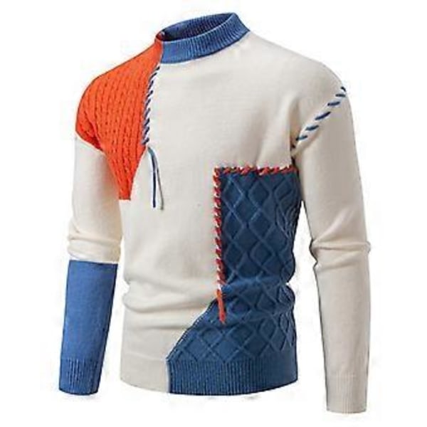 Hæklede trøjer til mænd, pullover skjorter afslappet efterår vinter skjorte (M blå)