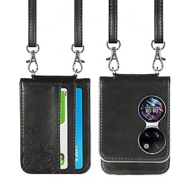 Diagonal Embosset Lommebok-etui for Huawei P50 Pocket (Svart)