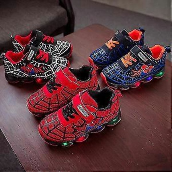 Barnens Sportskor Spiderman Ljusa Sneakers Barn Led Luminous Skor För Pojkar (30 svart)
