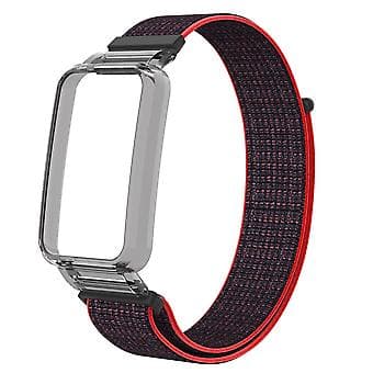 PC-etui + Nylon Loop-rem til Xiaomi Mi Band 7 Pro (Rød Sort)