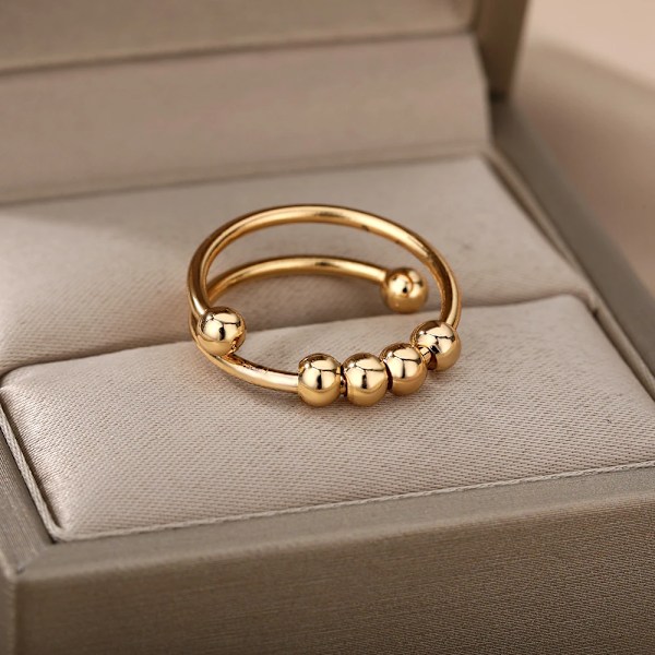 Klotpärlor Ringar för Kvinnor Öppen Spinner Justerbar Finger Ring S