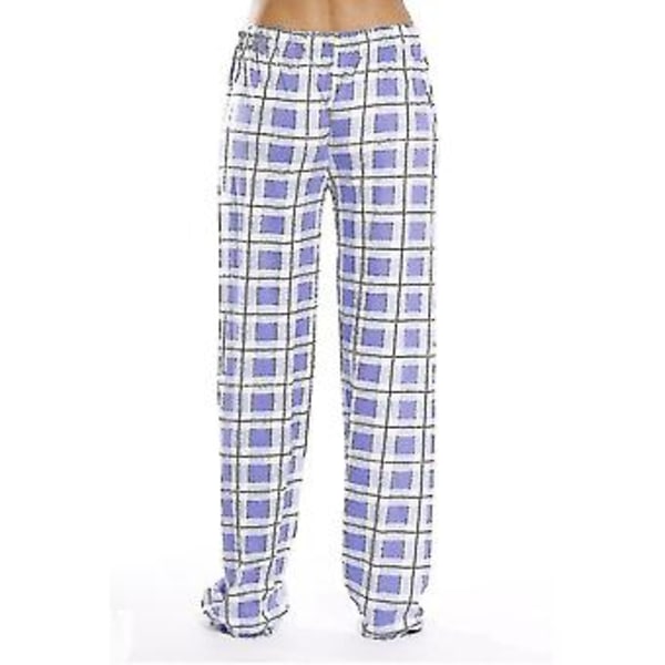 Naisten pyjamahousut taskuilla, pehmeät flanelliruudullinen pyjamahousut (M violetti)