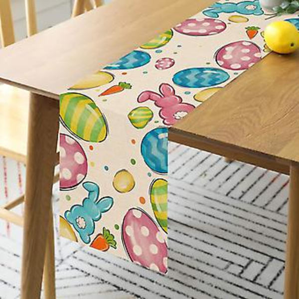 Påskägg Kanin Dukskydd, Rolig Kanin Morot Söt Köksbord Dekoration, Färgglada Polka Dot Vår Burlap Heminredning Inomhus Utomhus Semesterfest Sup
