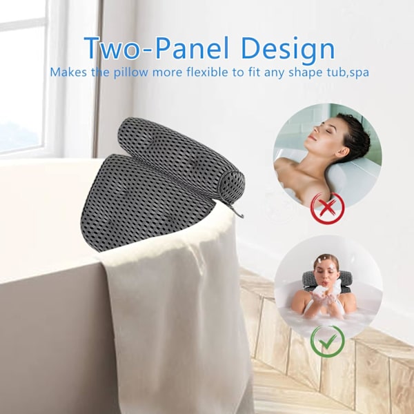 4D badekarpute, badeputer med 7 sklisikre sugekopper, luftnett badekarpute, ergonomisk nakkestøtte