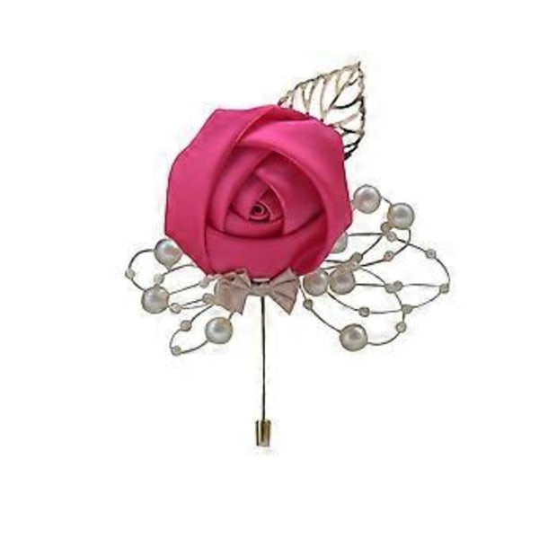 Kunstig Blomst Faux Perle Knappehullsblomst Bryllupsseremoni Brudgom Corsage Brosje Qinhai (Rose Rød)