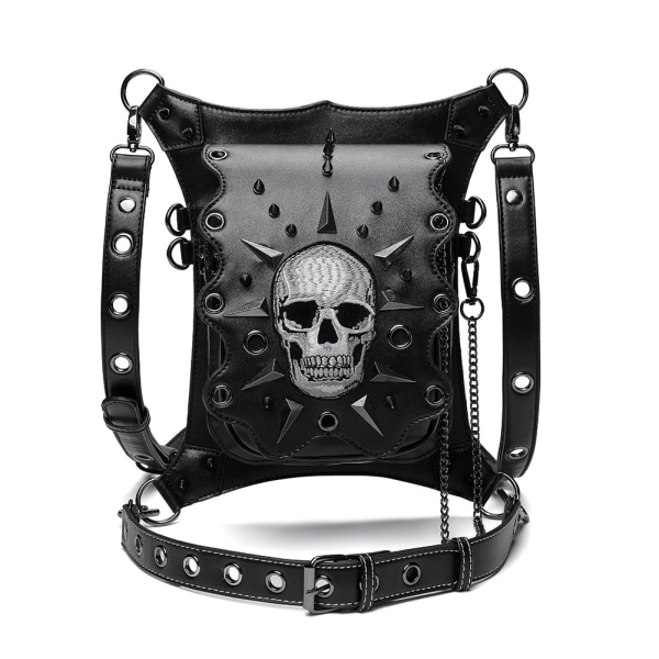 Steampunk midjeväska Fanny Pack Skull Läder Lår Ben Höft H