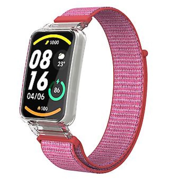 PC-etui + Nylon Loop-rem til Xiaomi Mi Band 7 Pro (Lyserød)