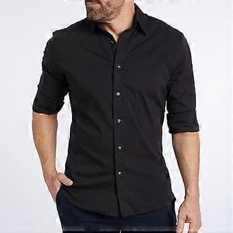 Langermede skjorter for menn, regular fit button-down skjorter, rynkefrie skjorter (svart)