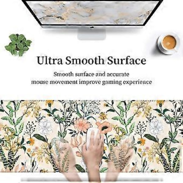 Blommig Musmatta med Sydd Kant XL Stor Musmatta 31,5\" X 12\" Gummibas Halksäker Skrivbordsmatta för Laptop PC Datorspel