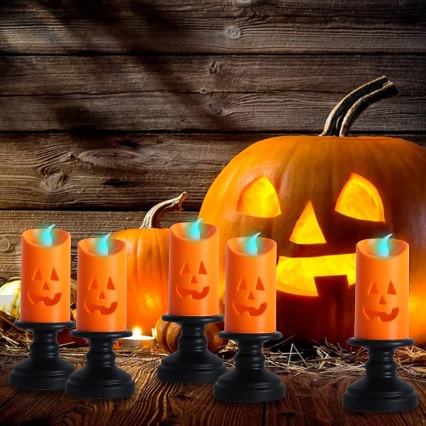 LED-telys, 12-pakning Halloween-batteridrevne telys med gresskar