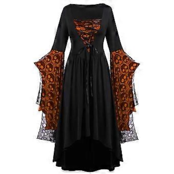 Halloween Cosplay Kostume Gotisk Vintage Kjole Spøgelse Græskar Trykte Kjoler Middelalderlig Spøgelsesbrud Vampire Tøj Kvinder(XXL C)