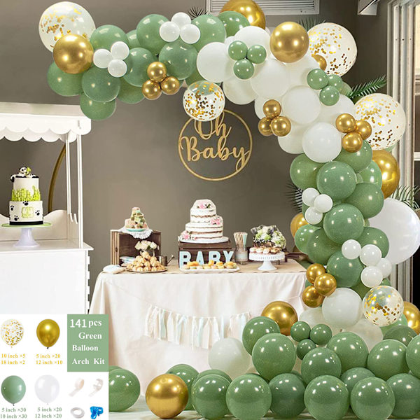 141 stk Olivengrønne Balloner Bue Garland Kit til Bryllup Fødselsdag