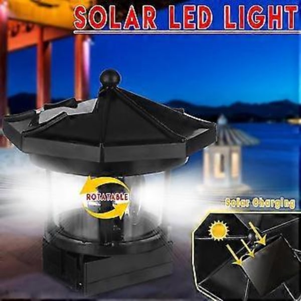 hmwy-soldriven fyr LED roterande solcellslampa utomhus trädgårdsbelysning lampdekor