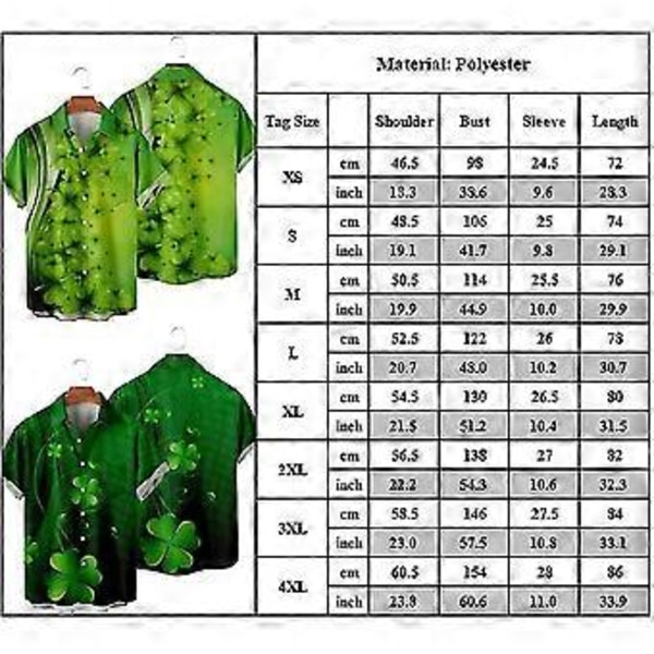 Plus Size Herre St. Patrick Print Knap Ned Kortærmet Skjorte Toppe (M Grøn)
