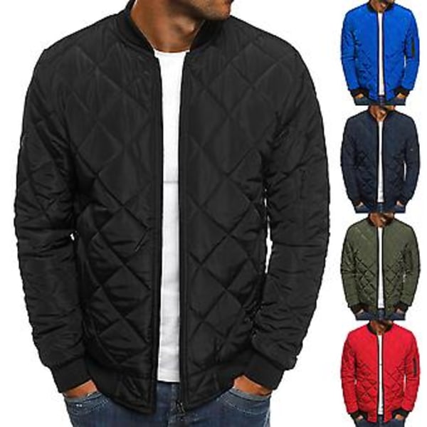 Fianao Solid Färgad Jacka Långärmad All-Match Zip Up Stå Krage Herrjacka för Kontor (XL Marinblå)