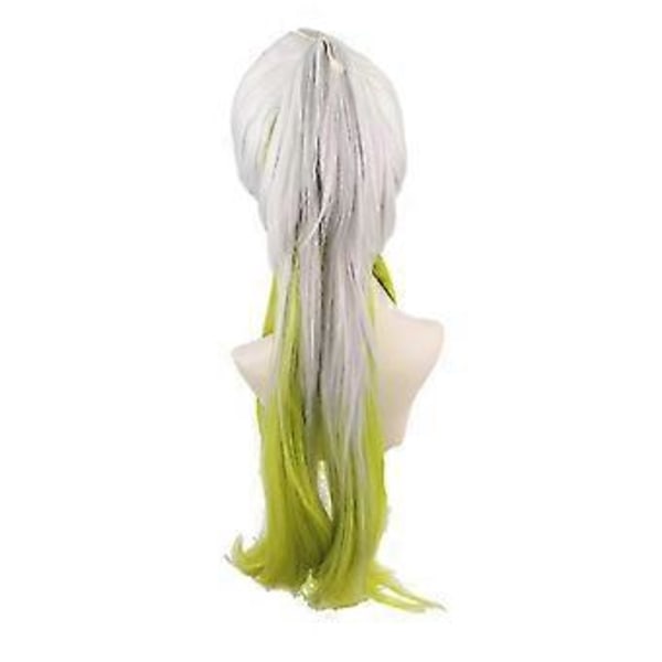 Fletter cosplay parykk lyseblå gradient spill rolle parykk varmebestandig syntetisk hår 81cm (Sølv hvit gradient grønn)
