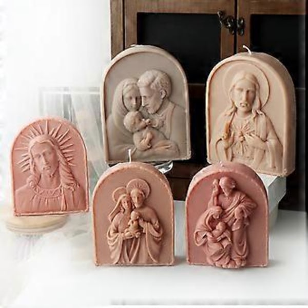 3D Gips Lysform Genanvendelig Silikoneform til Kagedekoration Praktisk Aromaterapi Håndværksform Smykkeforsyninger (Arch Jesus Madonna H)