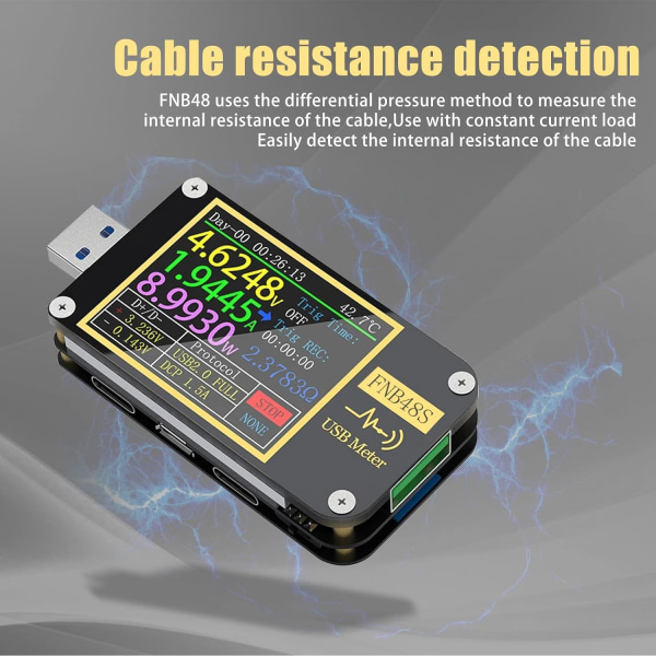 FNB48 PD USB spenningstester, USB 3,0 voltmeter, DC 4-24V 6,5A vol