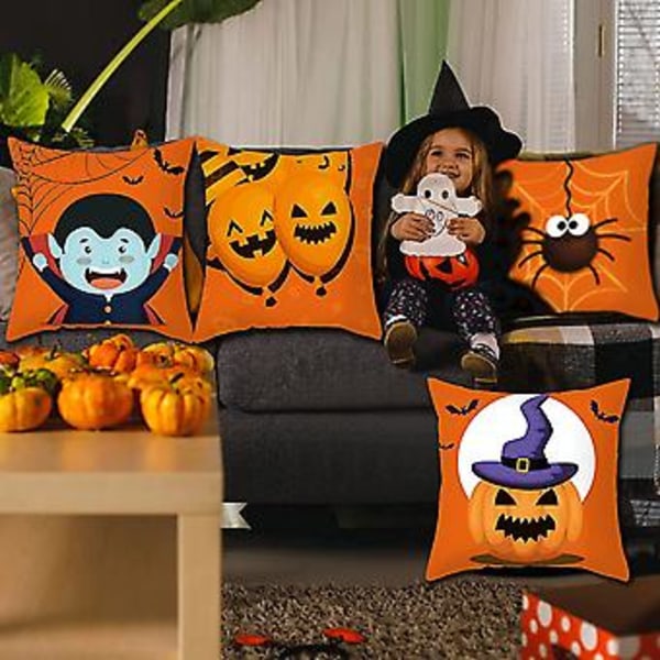 Halloween Kudde Set 4st Halloween Soffa Kuddfodral Halloween Kastkudde Överdrag Set Halloween Kuddfodral Överdrag Kudde För Soffa Rektangulär Kudde